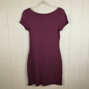 Boden Rib Jersey Knit Mini Dress Scoop Back Burgundy Wine